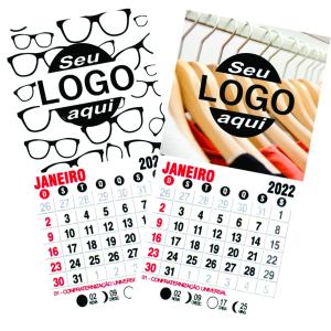 Imã de  geladeira com calendário papel couchê 250g 4,5x5,0 cm 4/0 manta total + calendário corte reto 